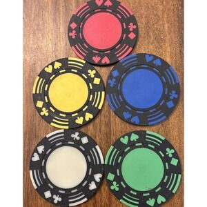 5 Poker Chip Drink Coasters Beverage Casino Red Green Yellow Blue White